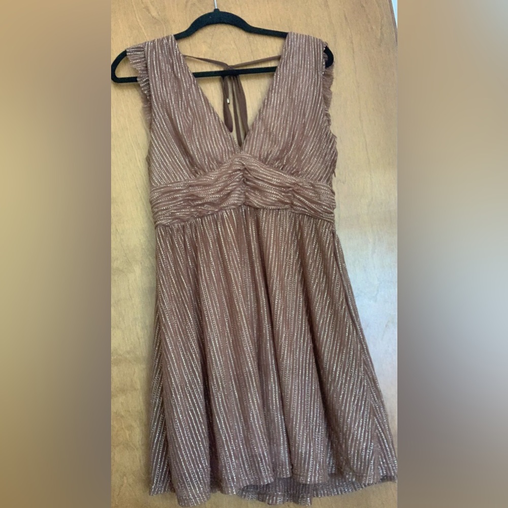 Size Medium, baby doll dress, side zip , bronze, brown, gold. Sleeveless